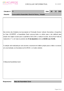 Convocatória Assembleia Geral de Sócios-Votação